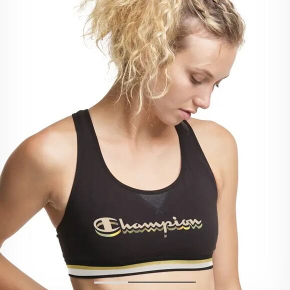 Champion Sports Bra. NWT Black/ Metallic Gold Cotton Unpadded Womens Size Large - Picture 3 of 5